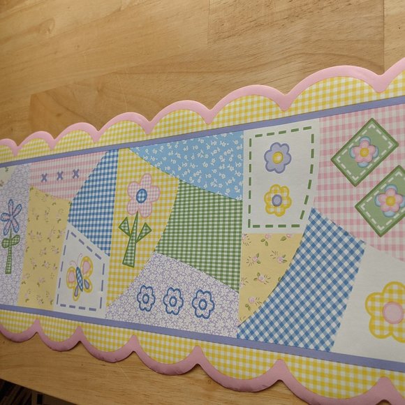 NEW Kids Line Isabella Pastel Flowers & Patchwork Wall Paper Border - Picture 2 of 9